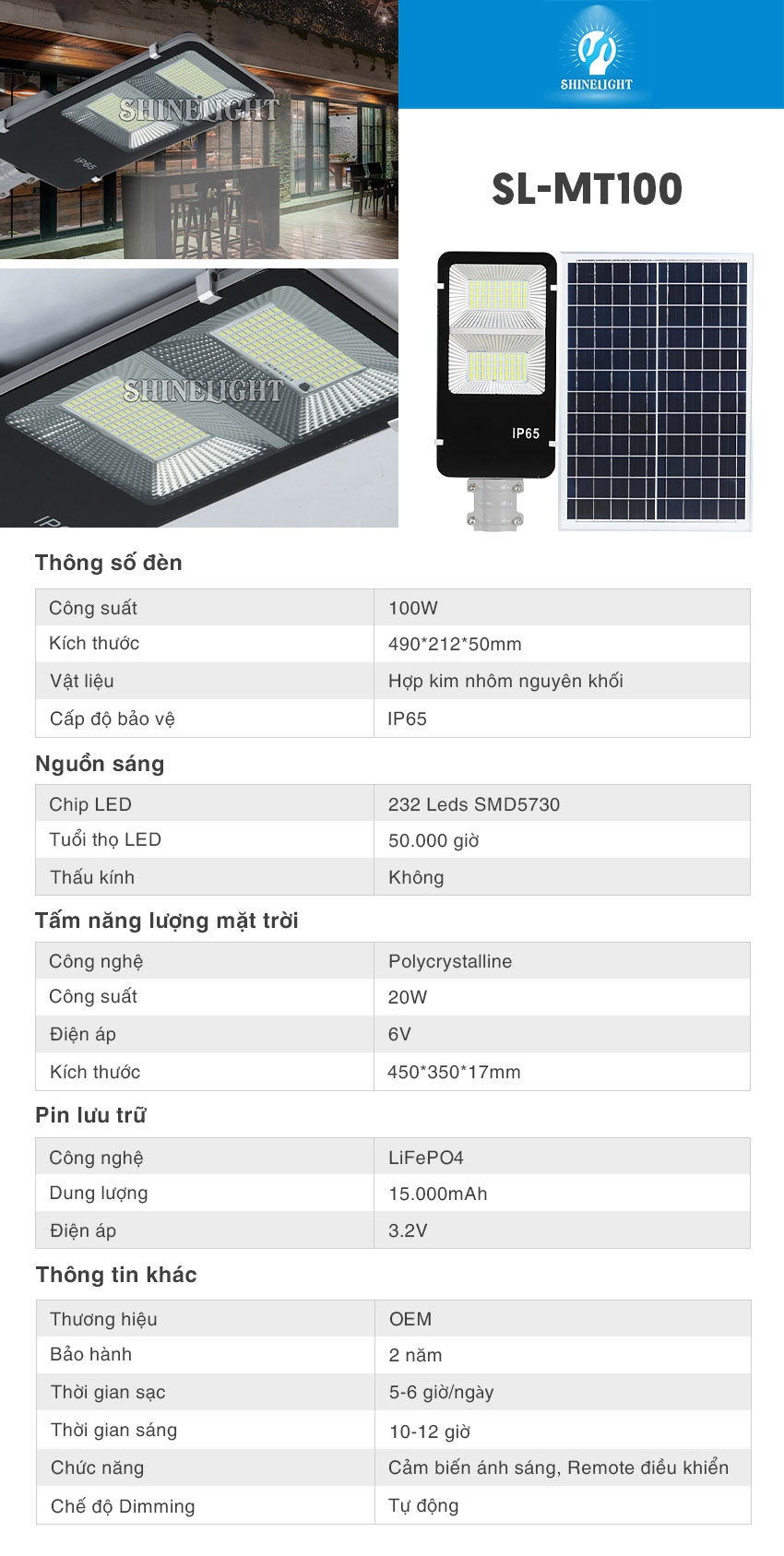 Đèn đường năng lượng mặt trời SL-MT100