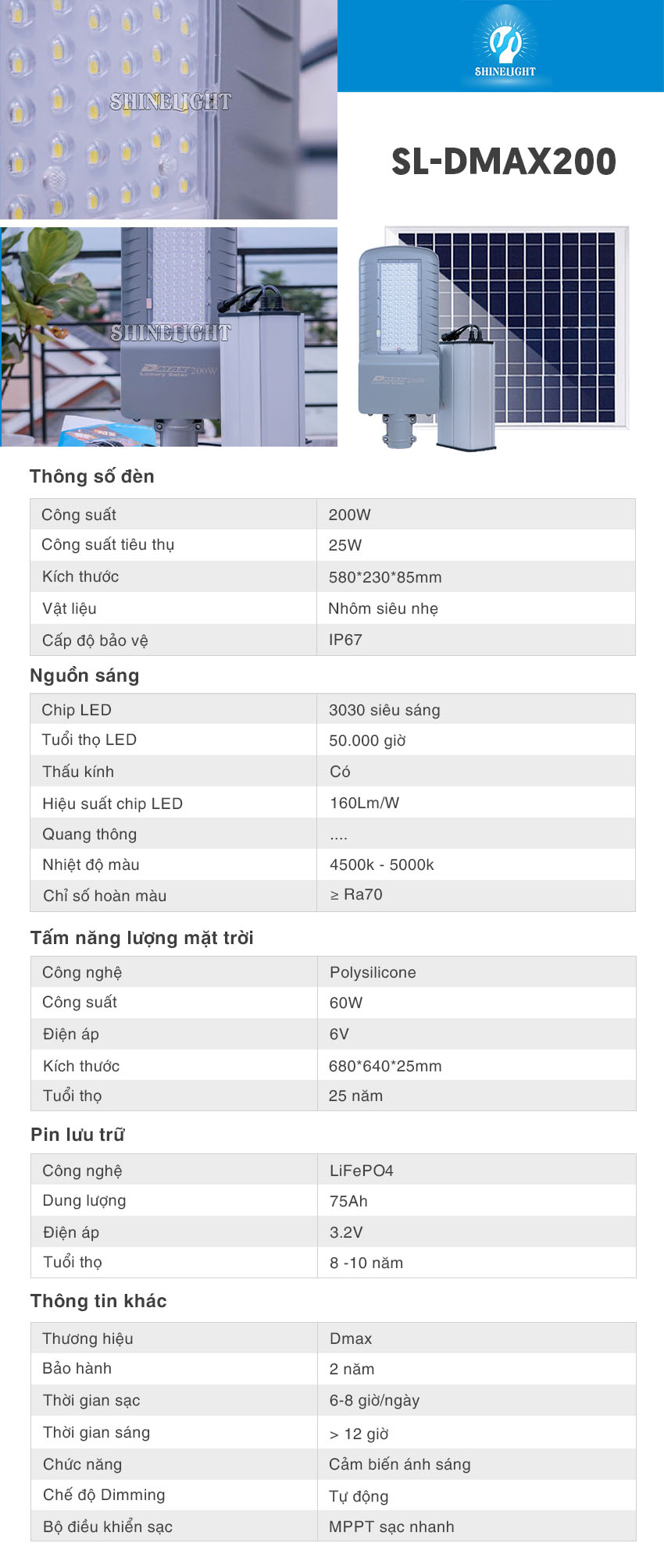 Đèn đường năng lượng mặt trời SL-DMAX200