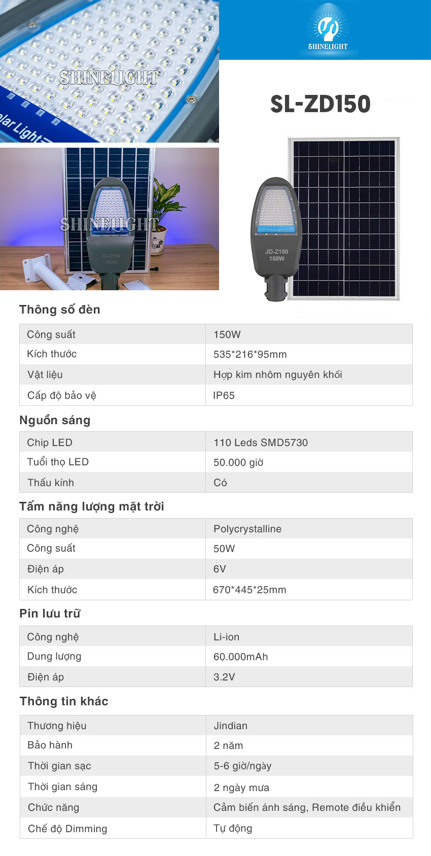 Đèn đường năng lượng mặt trời SL-ZD150