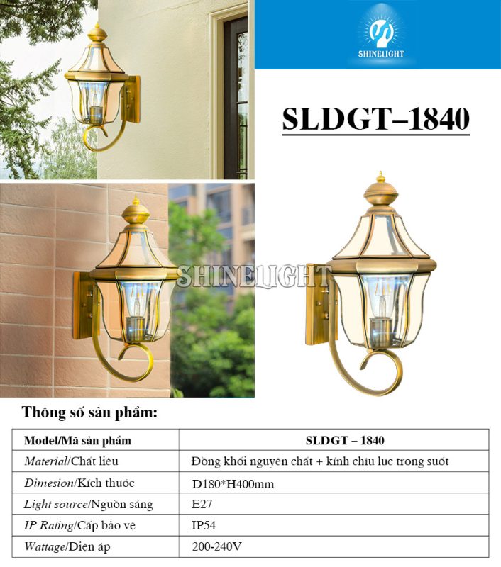 Đèn gắn tường đồng 1840