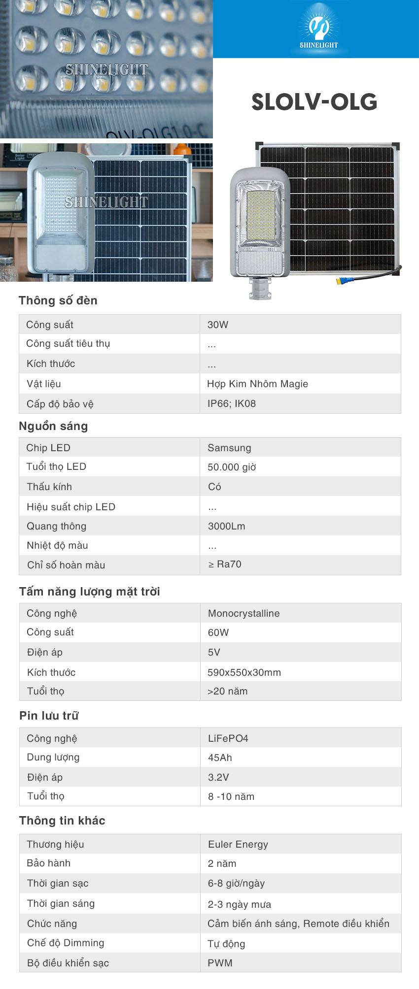 Đèn đường năng lượng mặt trời SLOLV-OLG